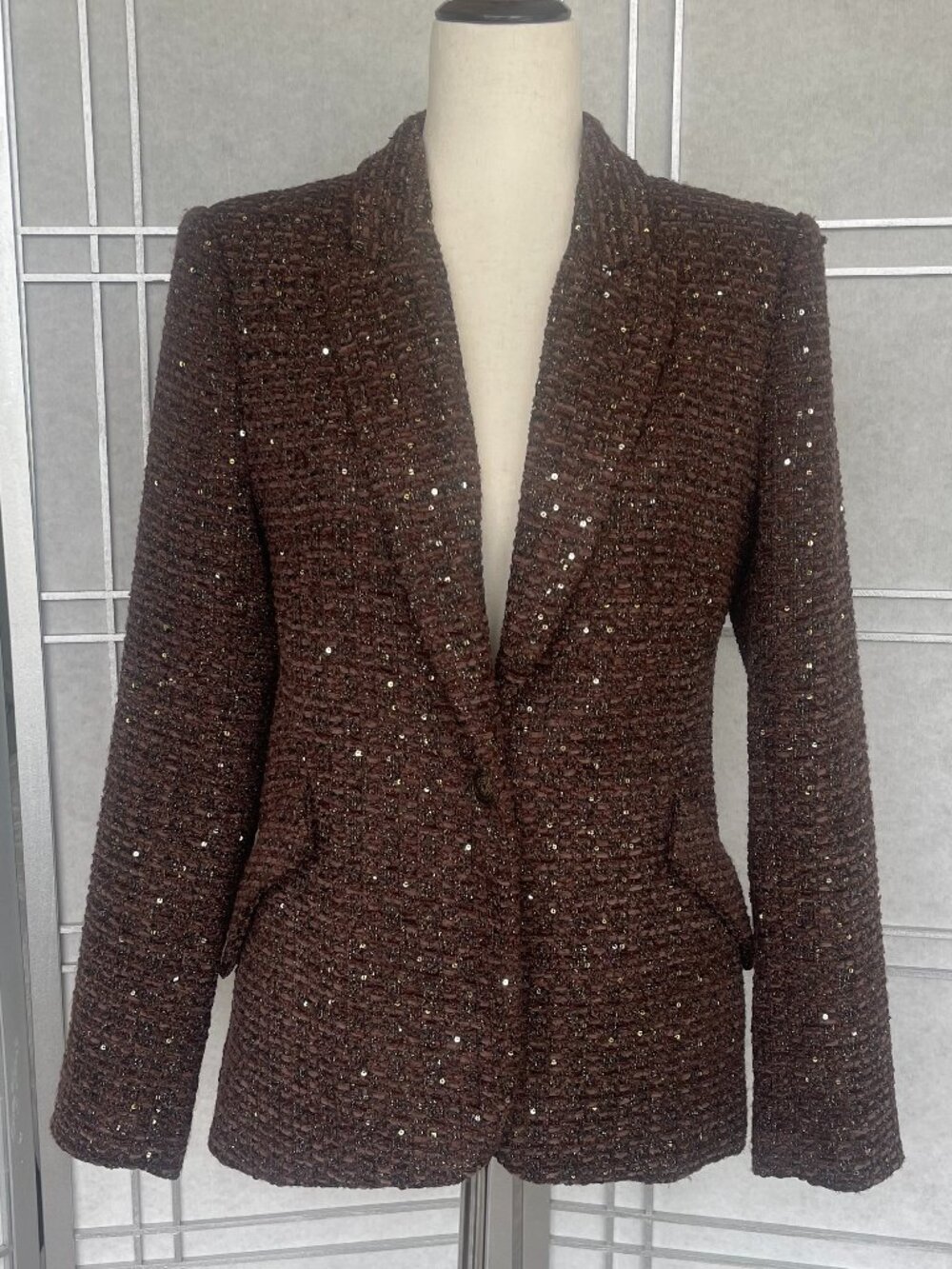 NWT L'AGENCE Brown Embellished Tweed Chamberlain Blazer sz 6